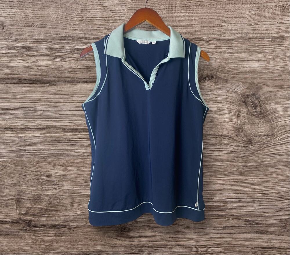 Lady Hagen Women's Blue Button Neck Collared Sleeveless Golf Top Size Large - Picture 1 of 6